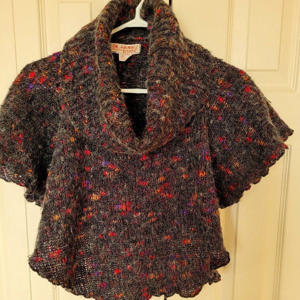 Gil Aimbez Wool Knit Crop Poncho with Cowl Neck